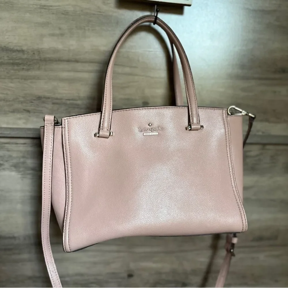 Kate Spade Light Pink Leather Purse with Handles & Shoulder Strap see INFO